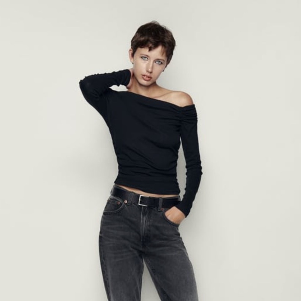 Zara Ruched Off Shoulder Top